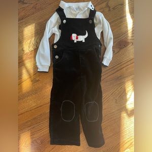 Florence Eiseman Boys corduroy overalls set black with puppy size 4T New